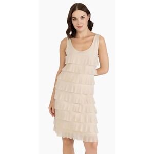 ISLE Apparel Cream Tiered Ruffle Sleeveless Scoop Neck Dress Women Size S